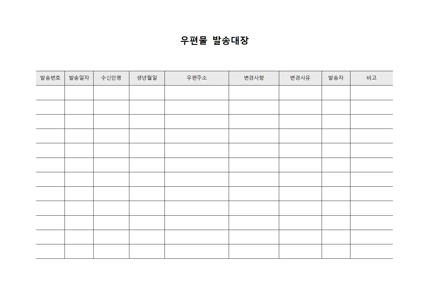 우편물발송대장 (계약변경 현황)