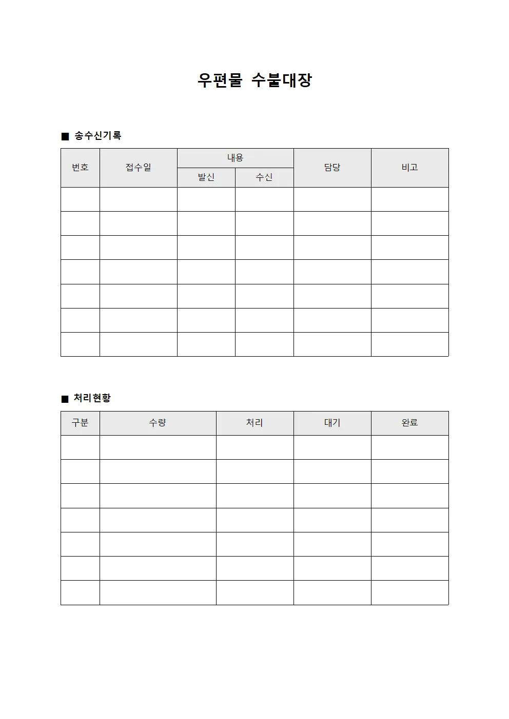 송수신 우편물수불대장 현황
