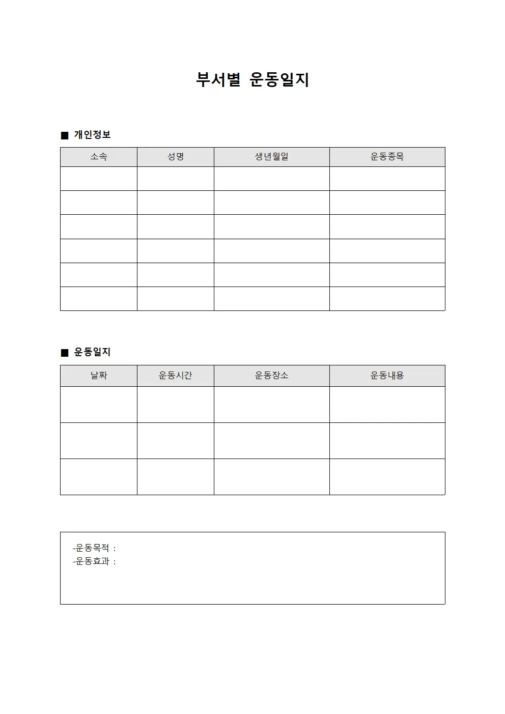 부서별 운동일지 현황 보고