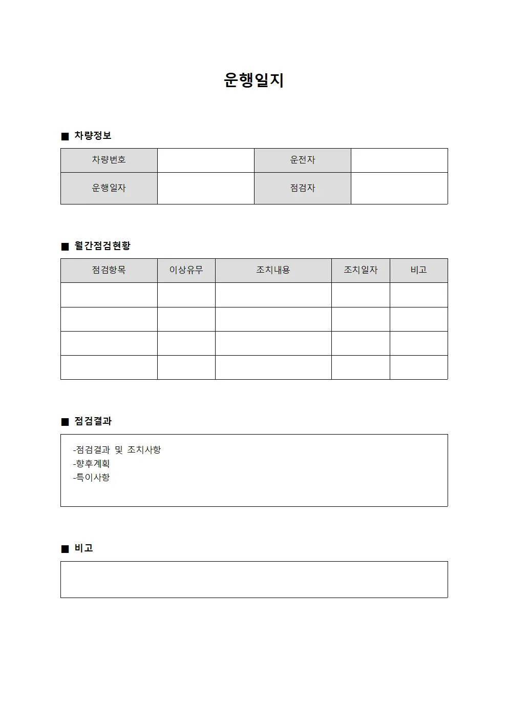 운행일지 (월간 점검현황)