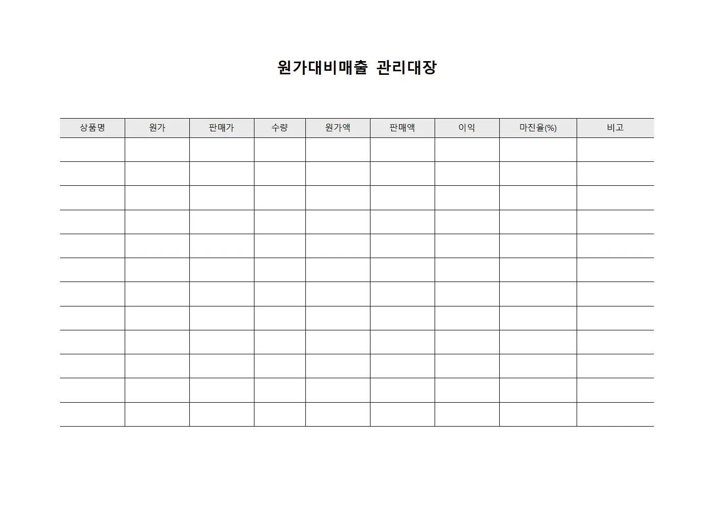 원가대비매출관리대장 - 투자상품별