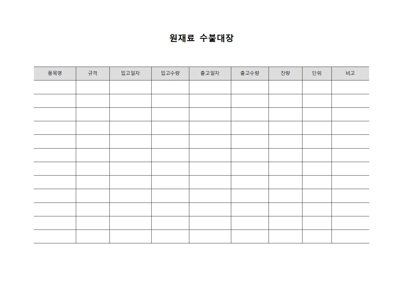 원재료수불대장 (보유현황일일점검표)