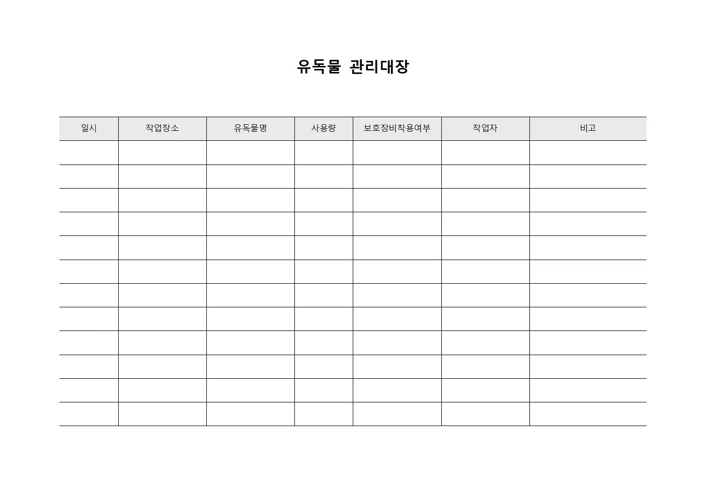 유독물관리대장 (보호장비착용)