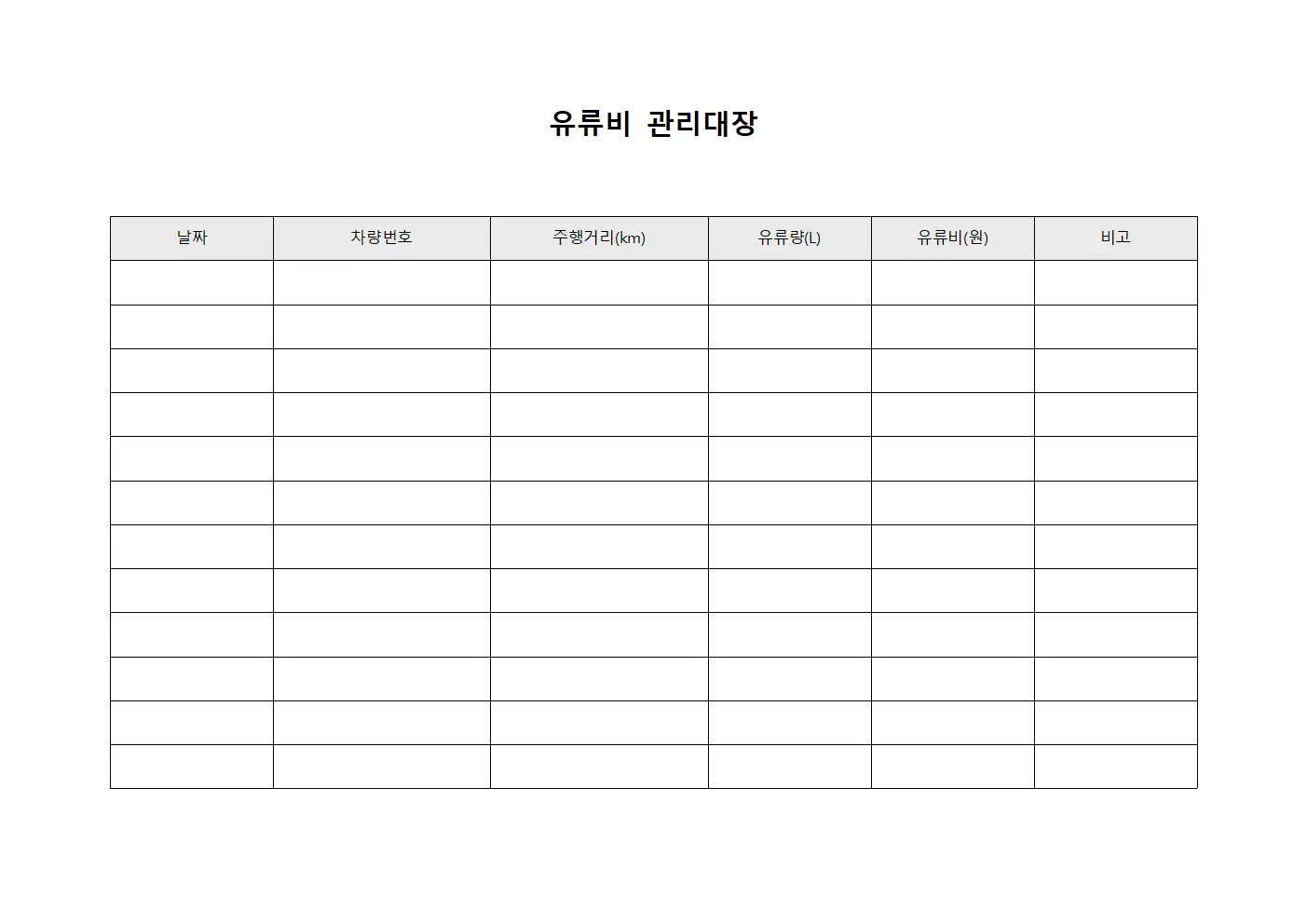 차량유지보수연료비 유류비관리대장 서식파일
