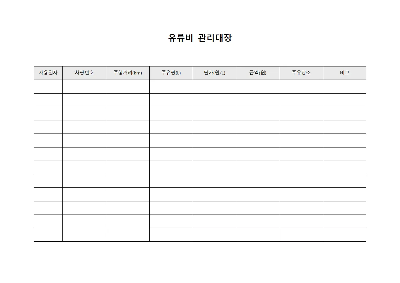 유류비관리대장 - 출장차량연료사용