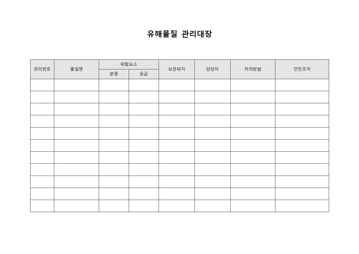 유해물질관리대장 - 작업장위험요소