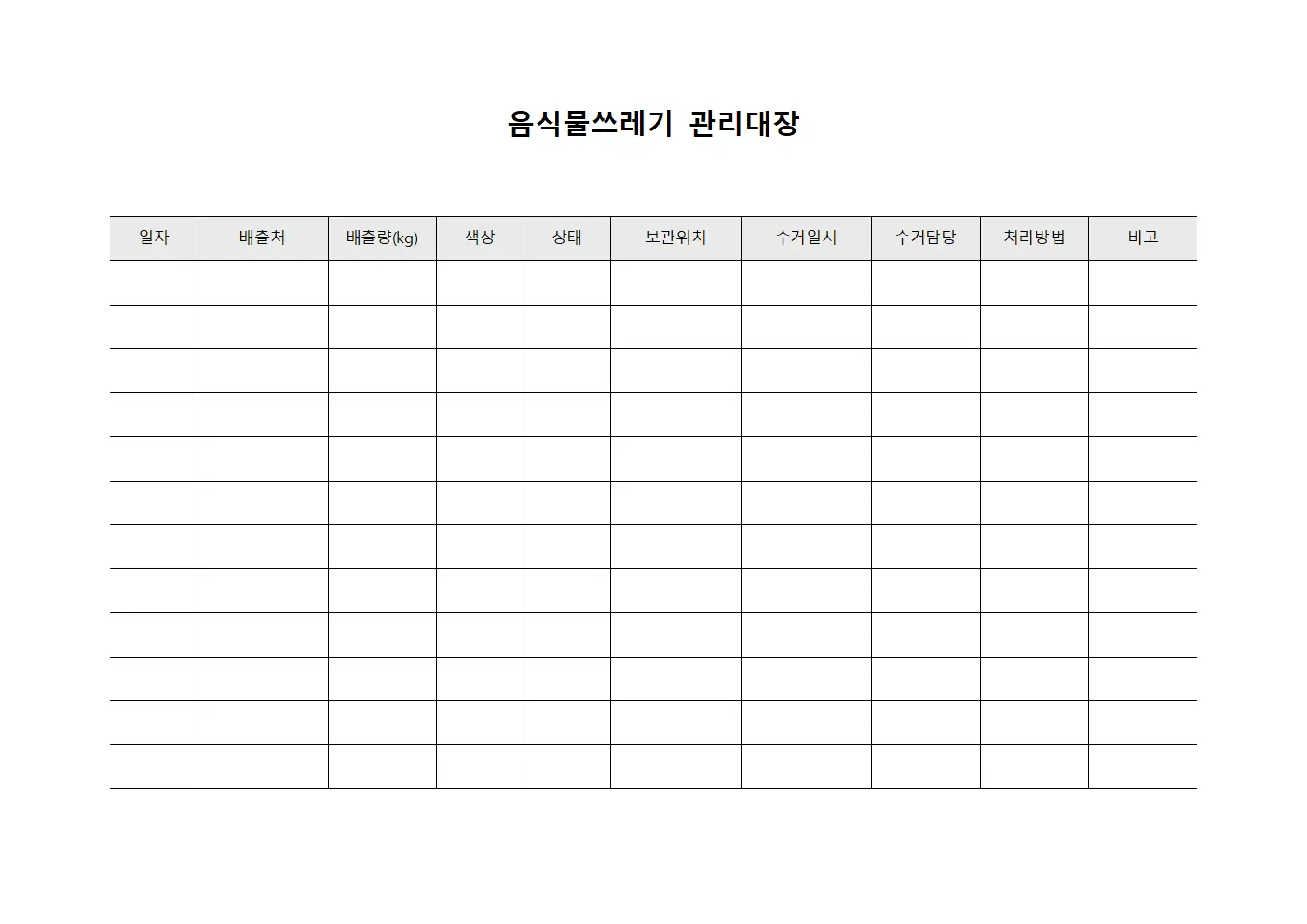 배출관리 음식물쓰레기관리대장 현황