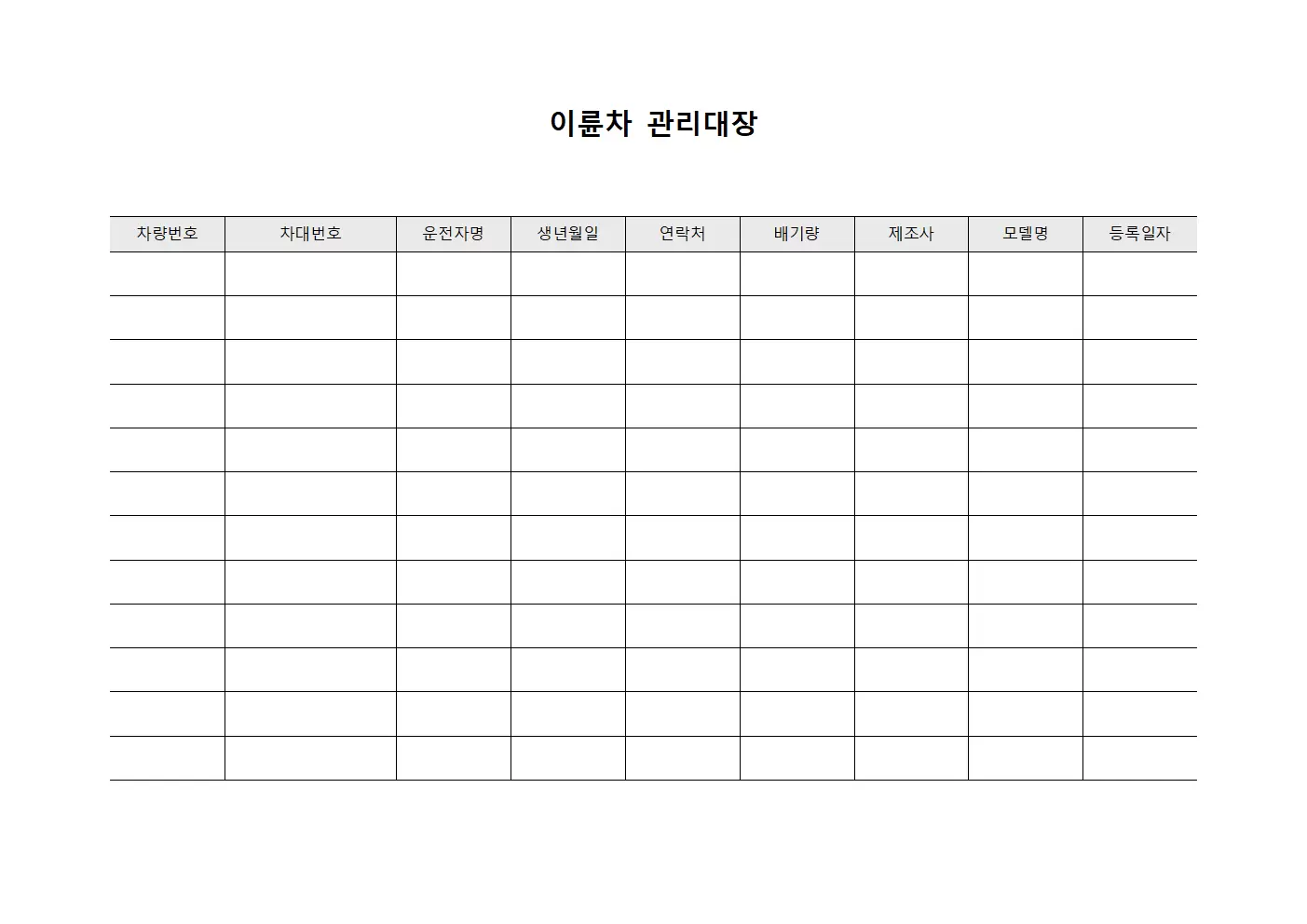 이륜차관리대장 (차량상태현황)