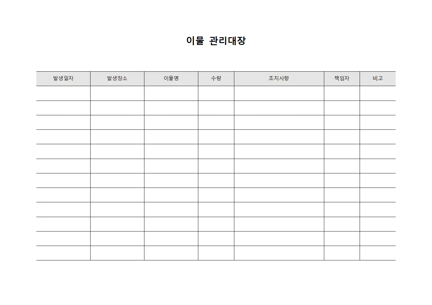 이물관리대장 (공급업체)