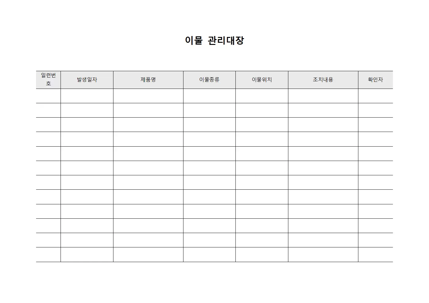 이물관리대장 (현장모니터링)