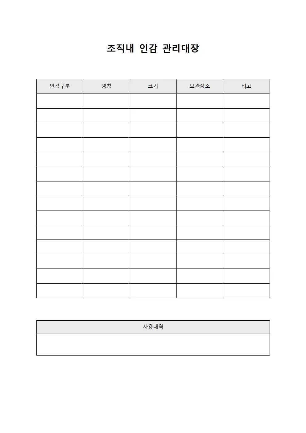 조직내날인권한 인감관리대장