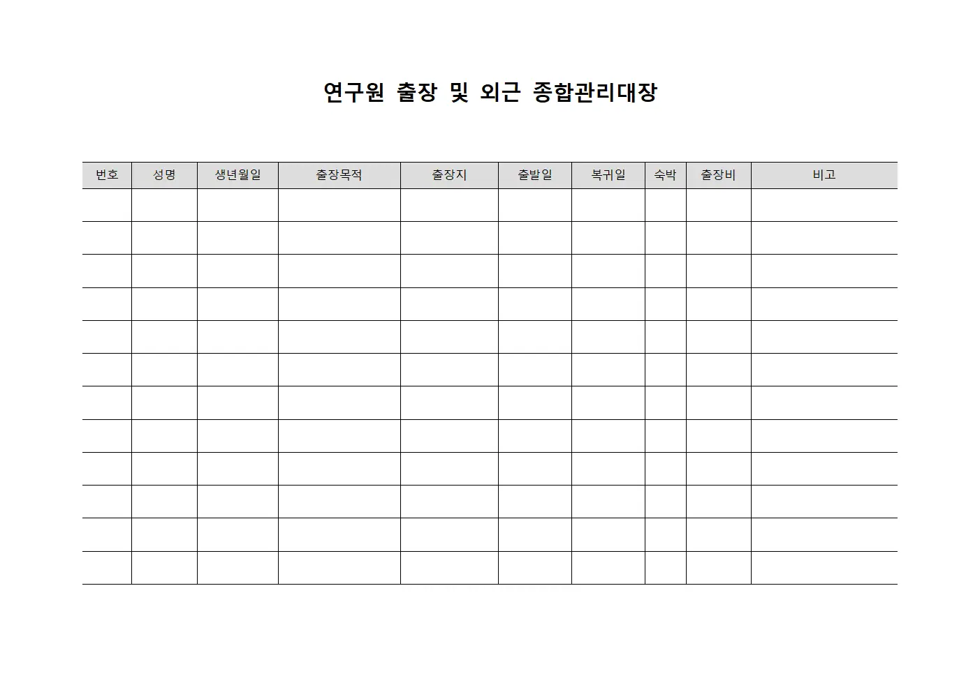 연구원 출장 및 외근 종합관리대장