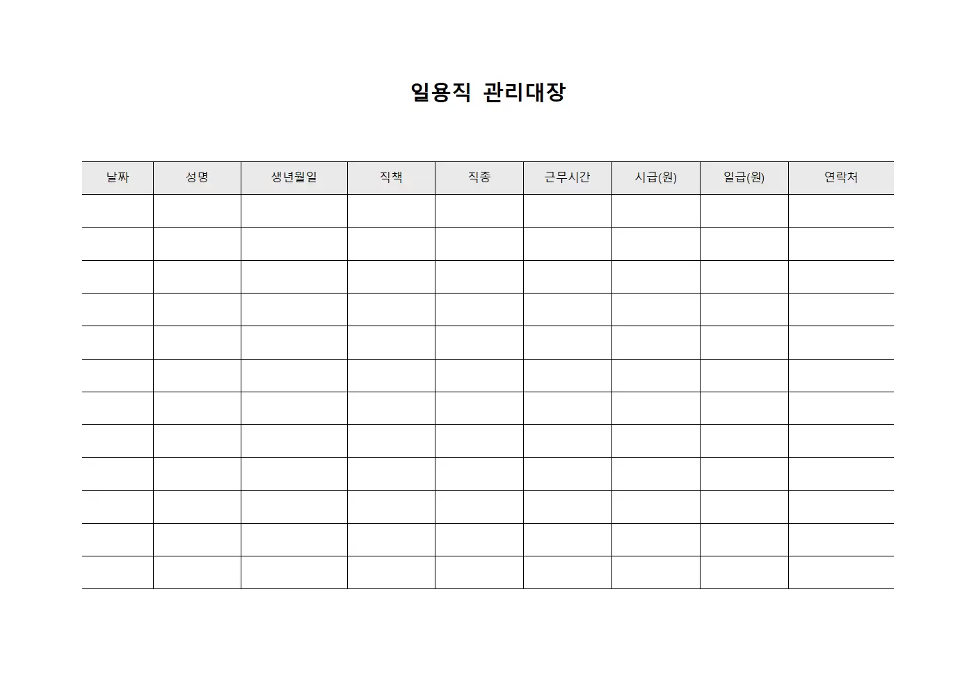 일용직관리대장 (현장투입인원)