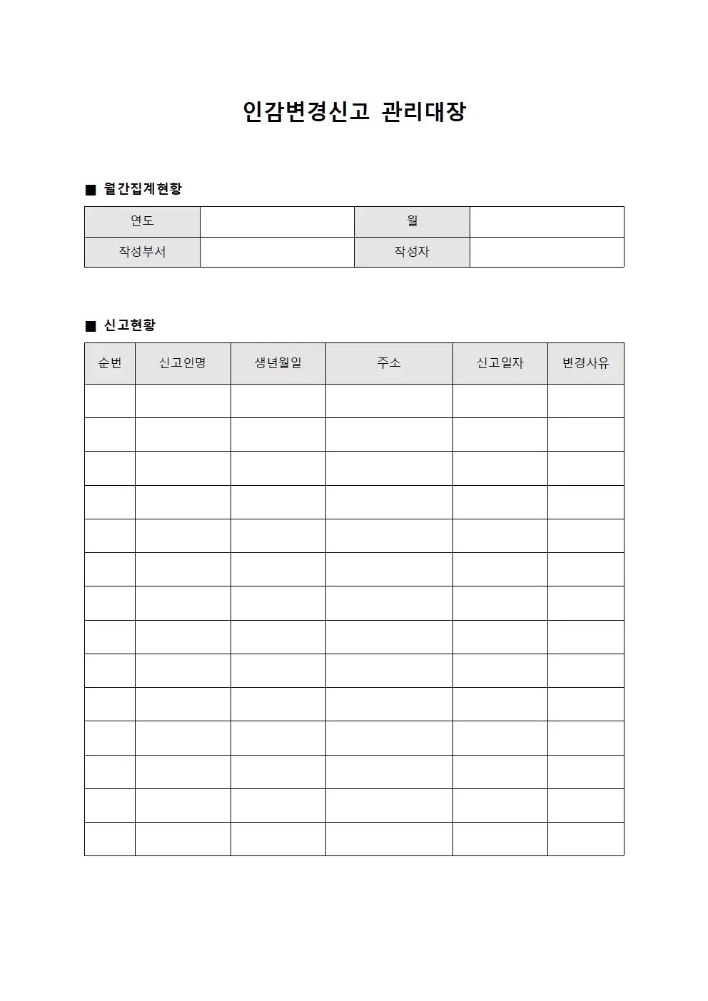 인감변경신고관리대장 (월간집계현황)