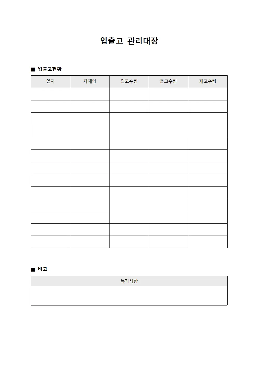입출고관리대장 (자재수량변동)
