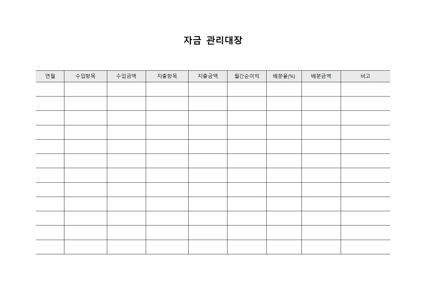 자금관리대장 (월간수익배분)