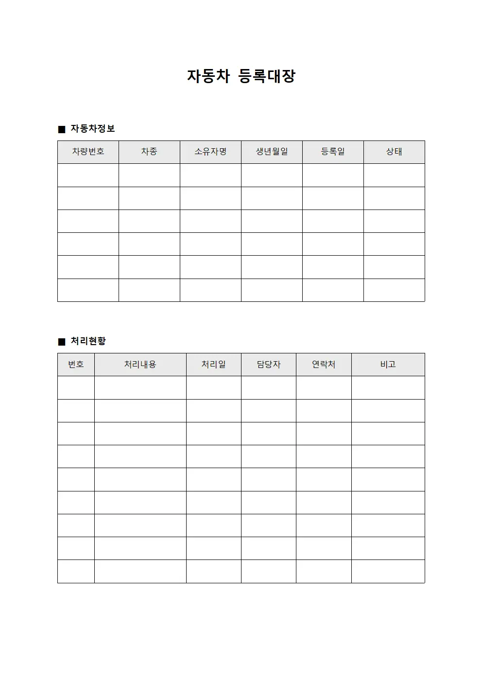 자동차등록대장 - 처리현황