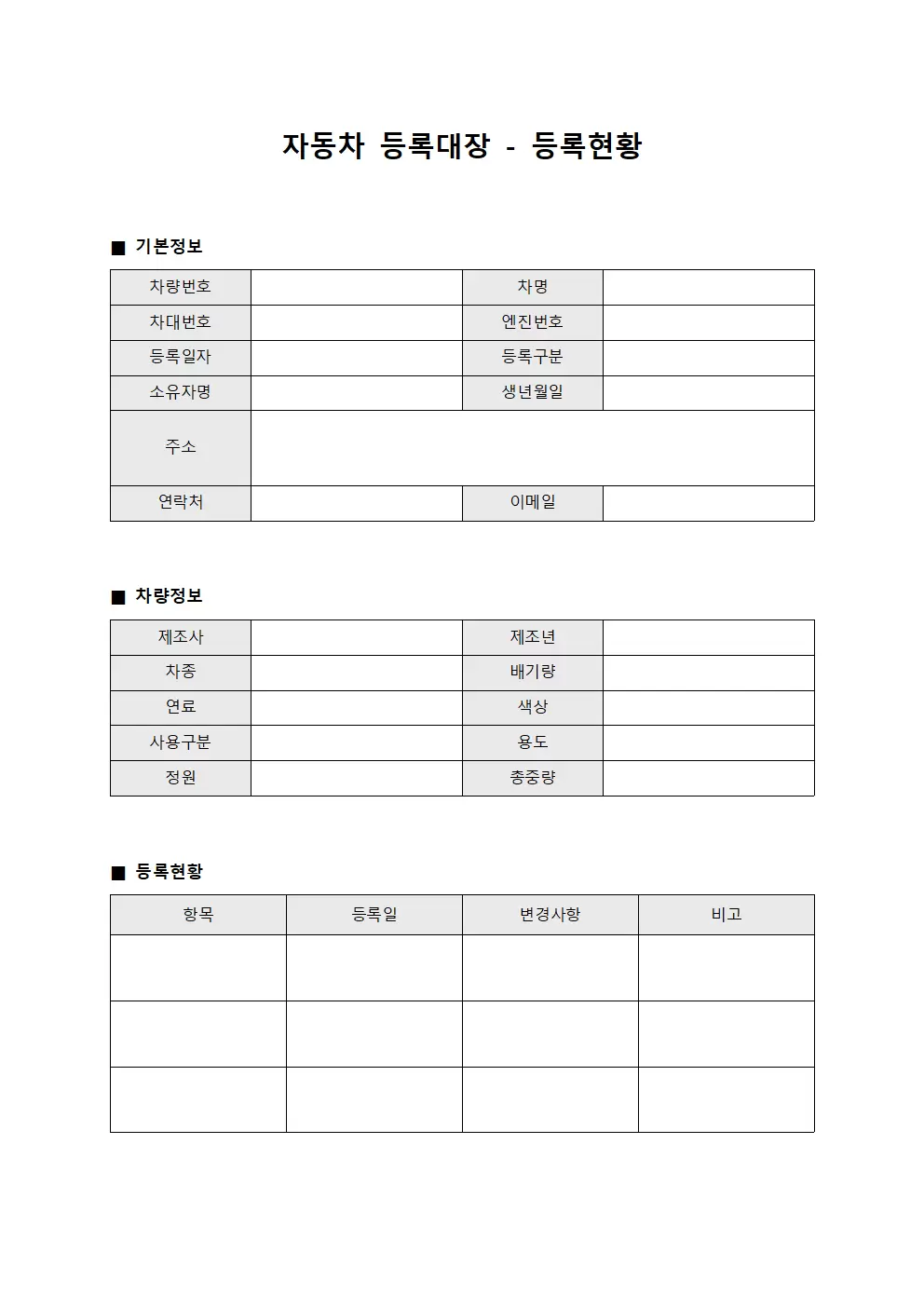 자동차등록대장 - 등록현황