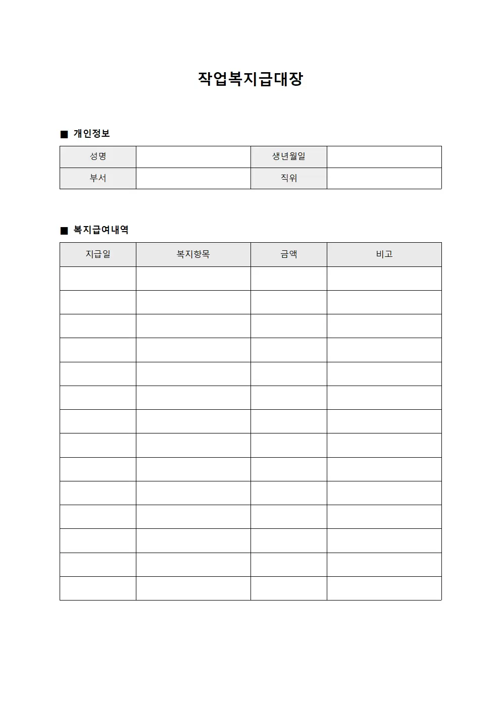 작업복지급대장 - 배부내역