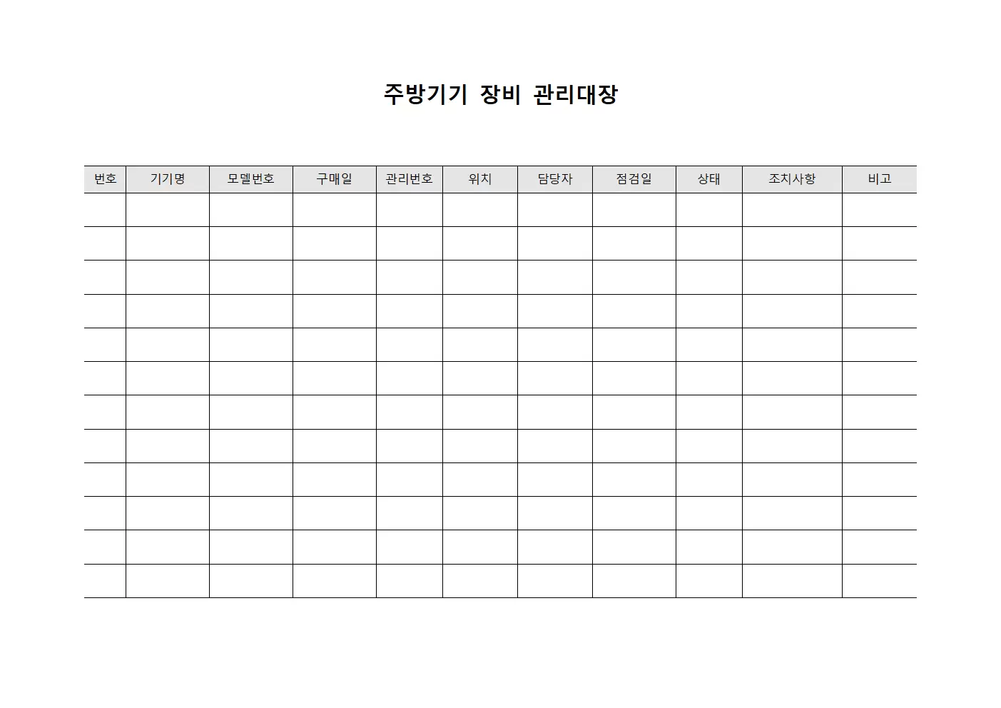 주방기기 장비관리대장 점검