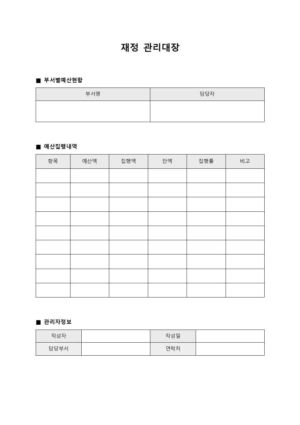 재정관리대장 (부서별예산집행)