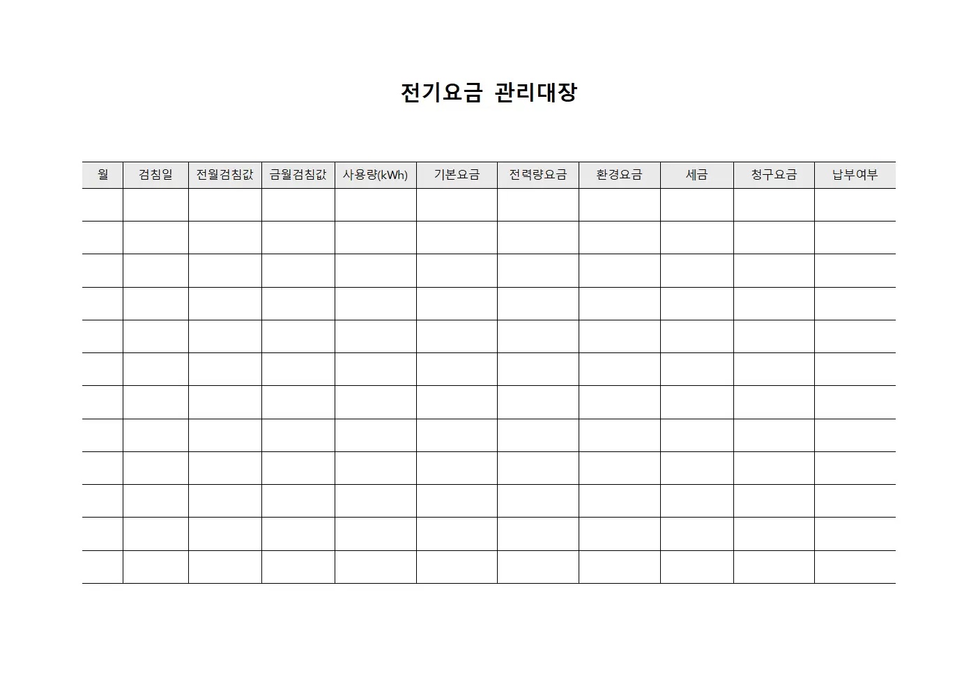 월별 전기요금관리대장 결과보고