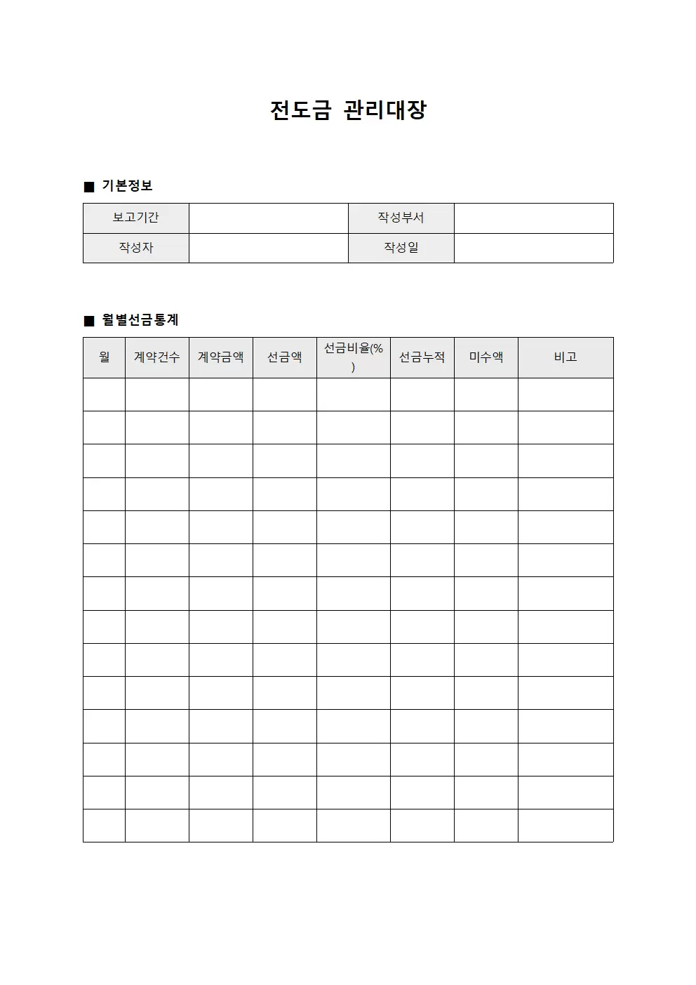 전도금관리대장 (월별선금통계)