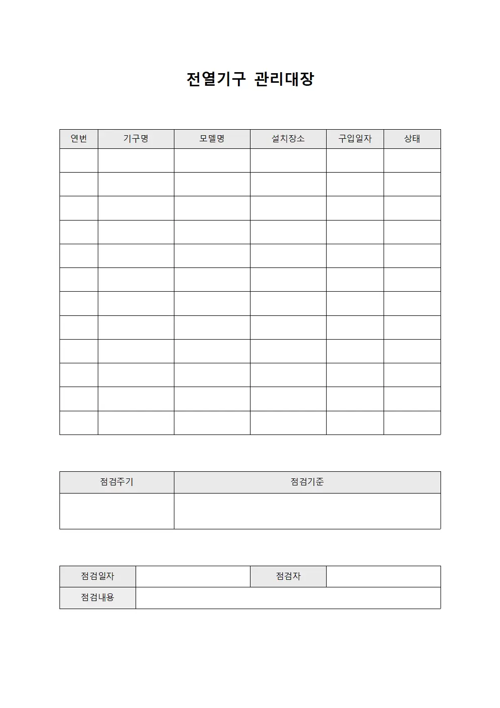 근로자작업현황 전열기구관리대장