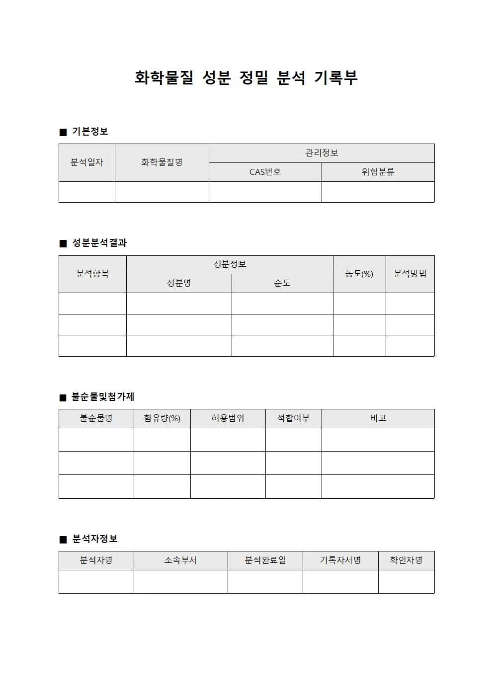 화학 물질 성분 정밀 분석 기록부