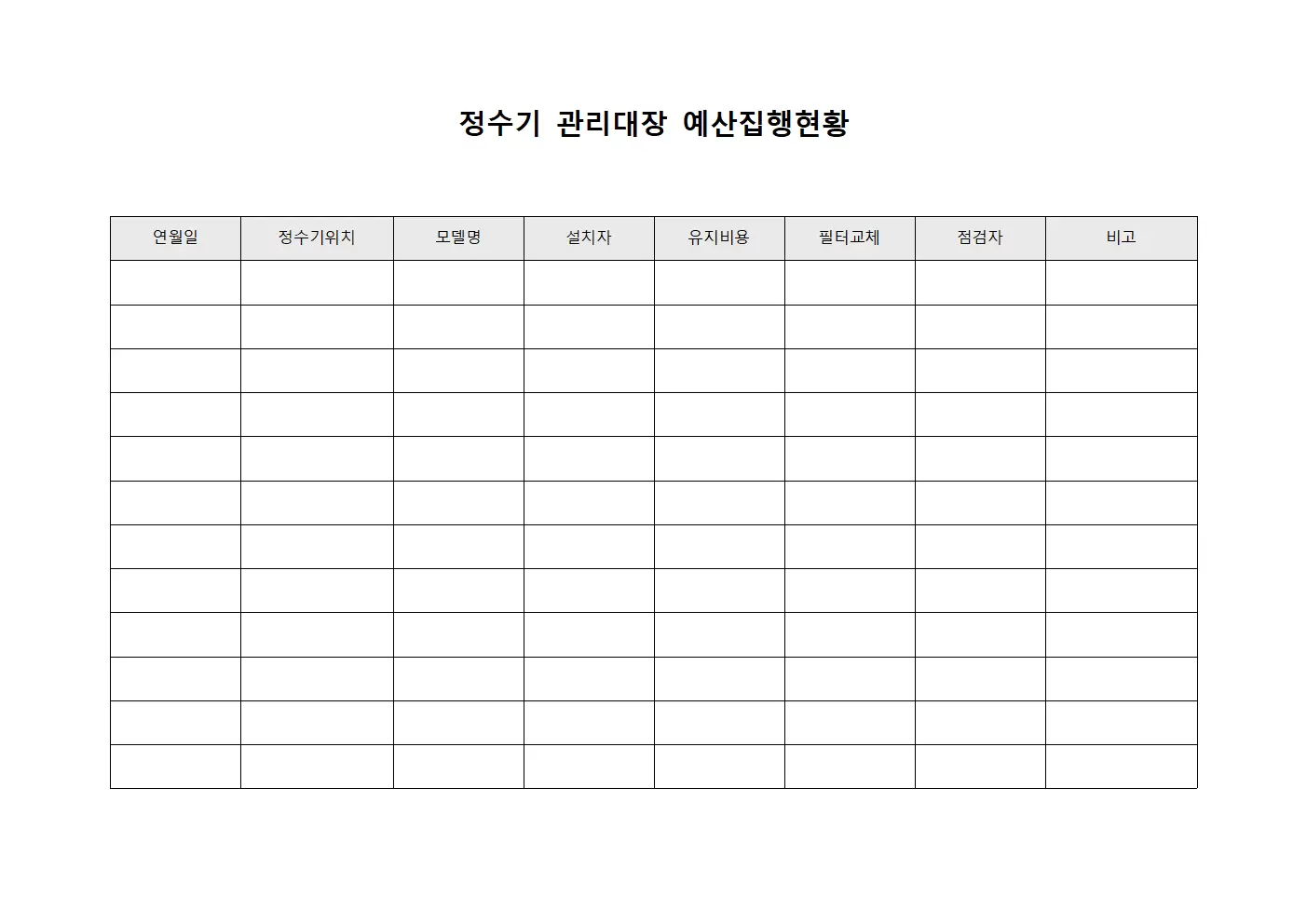 정수기관리대장 예산집행현황