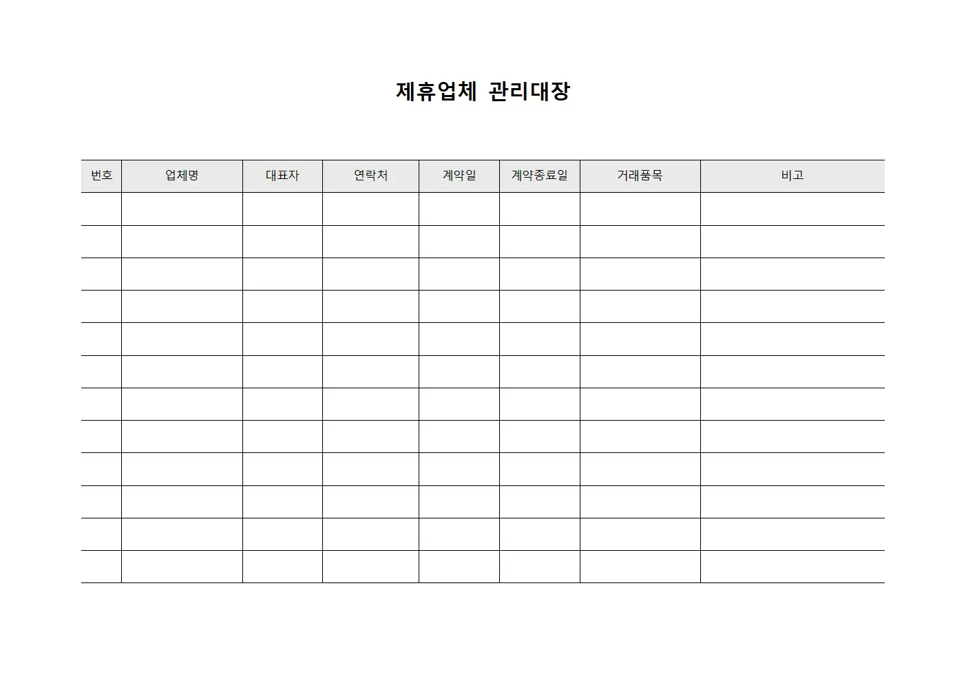 제휴업체관리대장 (거래처별)
