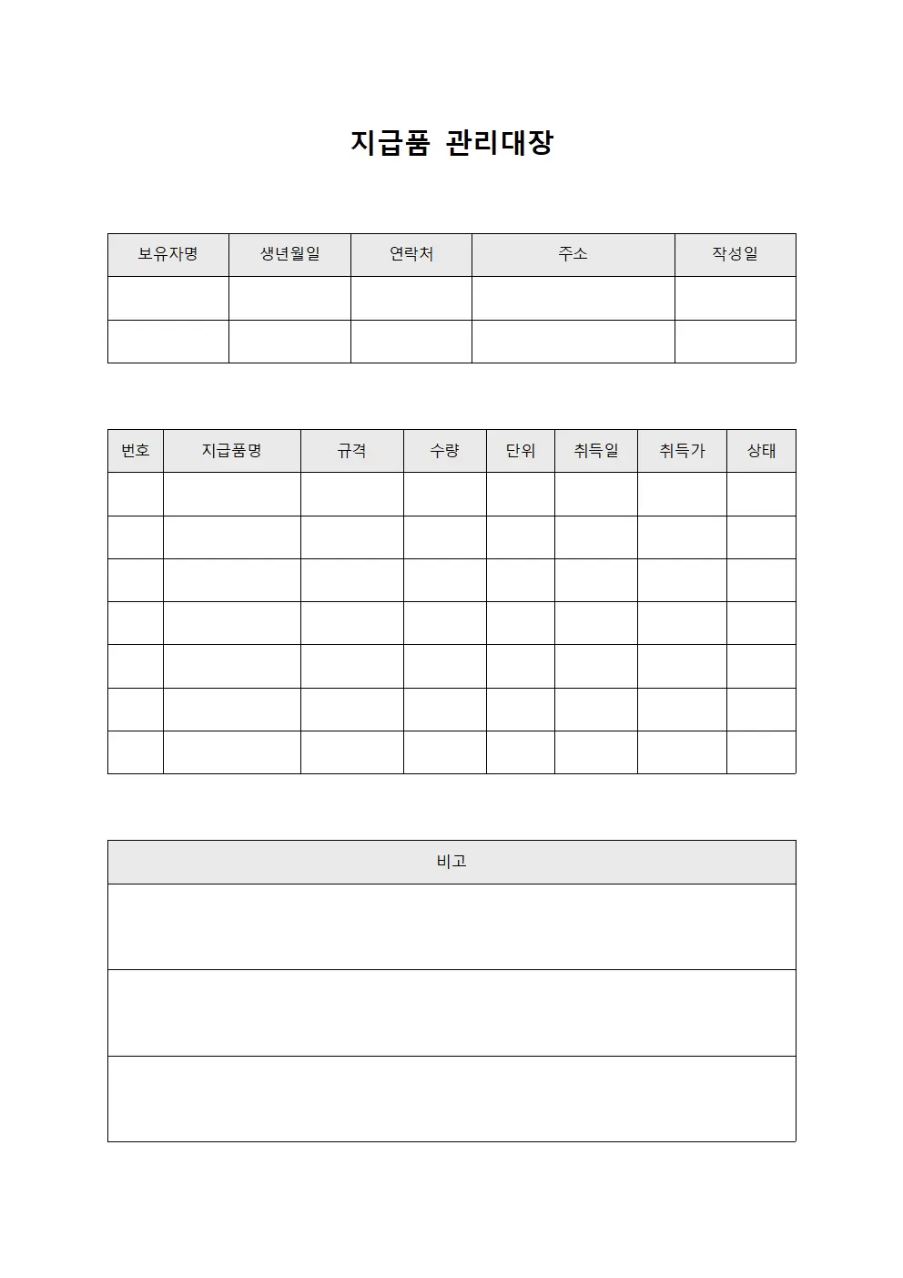 지급품관리대장 (자산보유현황)