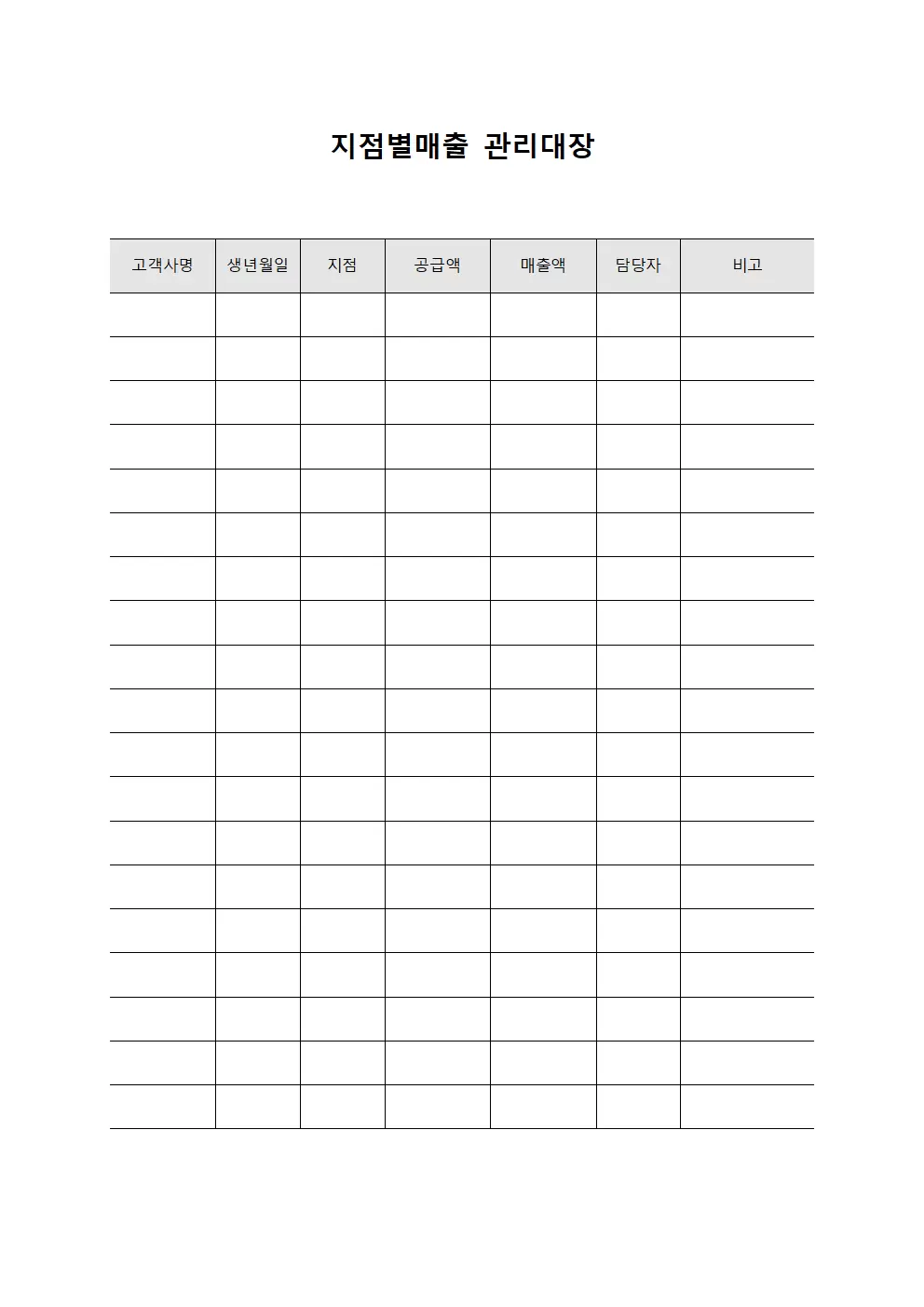 고객사별공급액 지점별매출관리대장