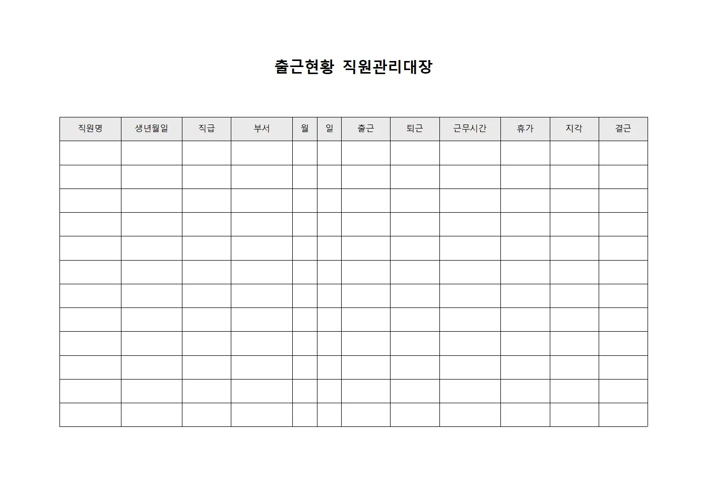 출근현황 직원관리대장 파일양식