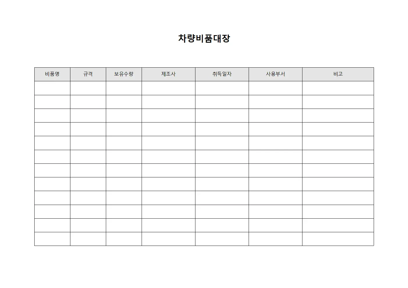 차량비품대장 (보유현황 조사표)