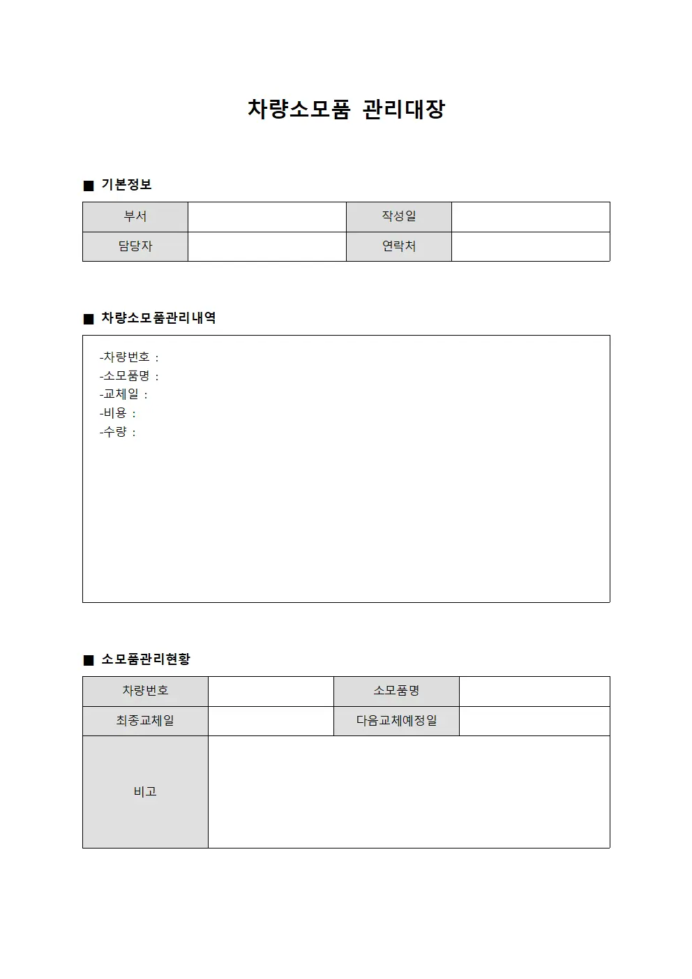 차량소모품관리대장 (부서 집행현황)