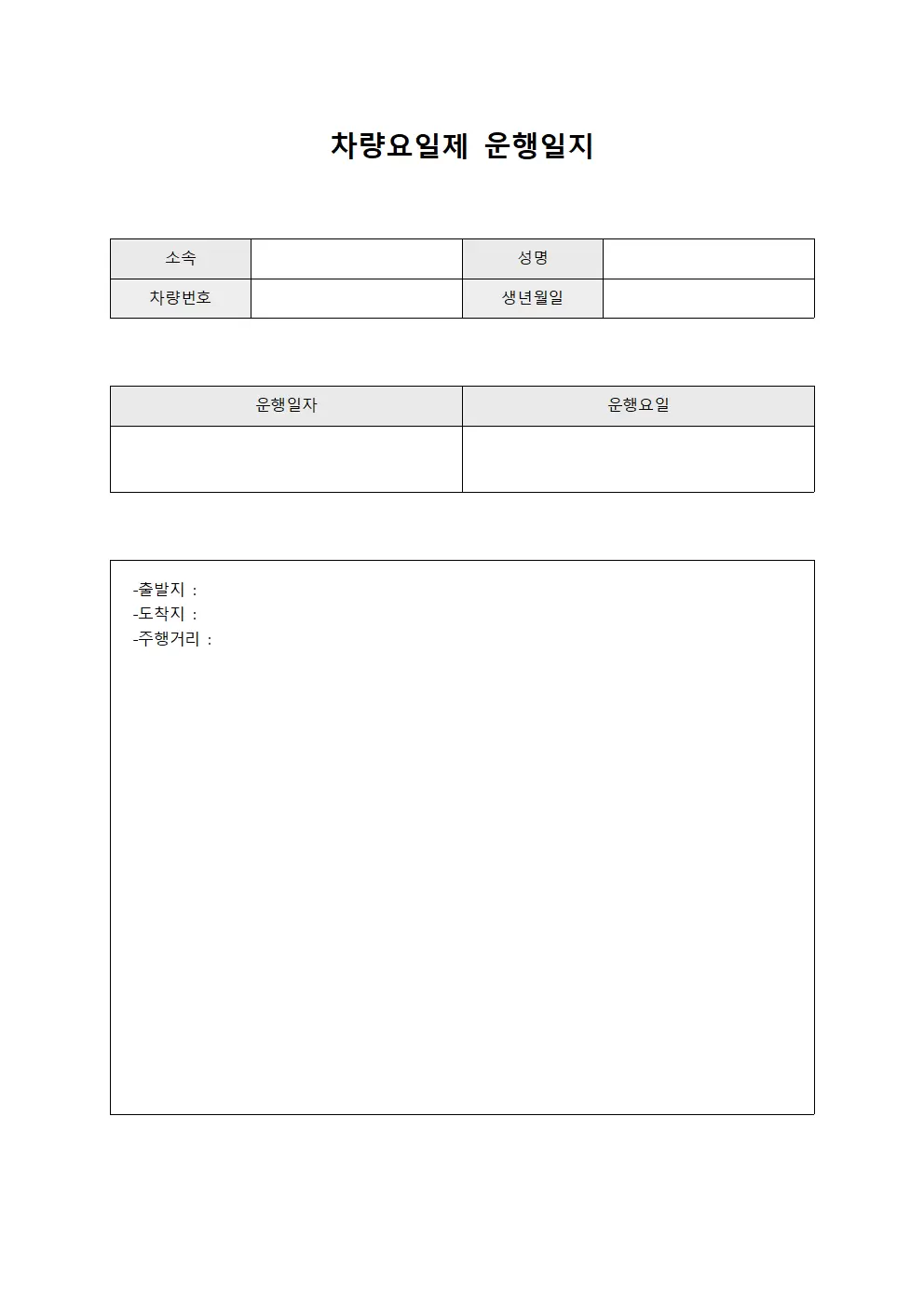 차량요일제운행일지 상태모니터링