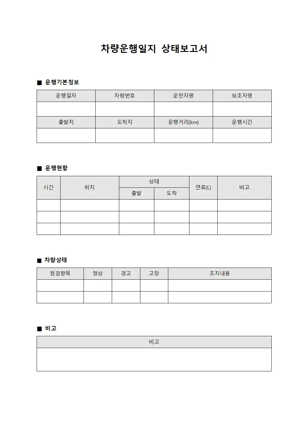 차량운행일지 상태보고서