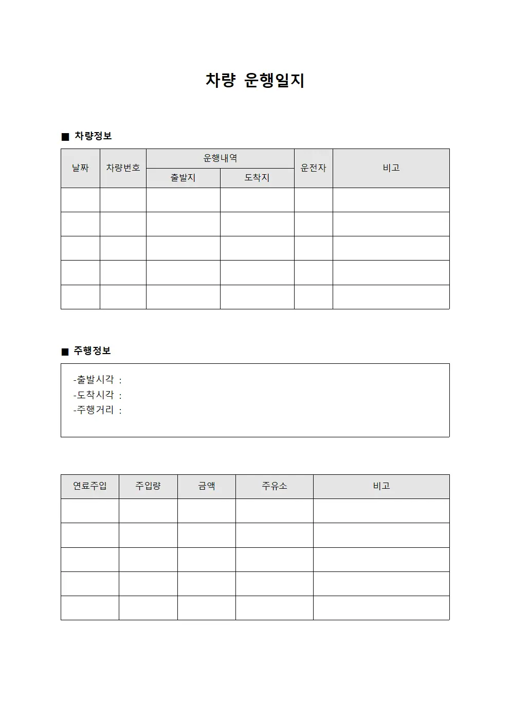 월간 차량운행일지 종합대장