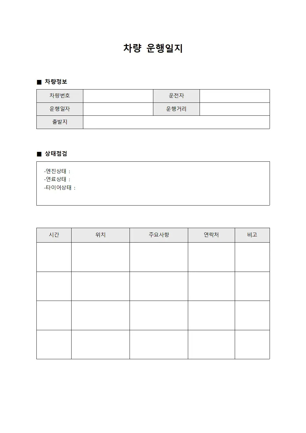 차량운행일지 (상태점검보고서)