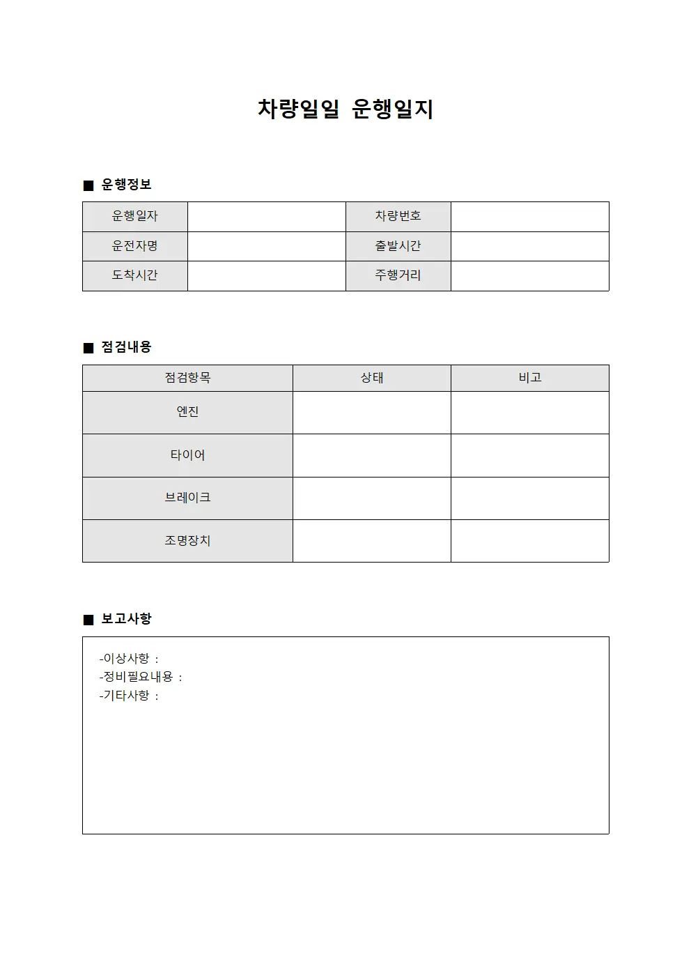 차량일일운행일지 - 점검내용 보고