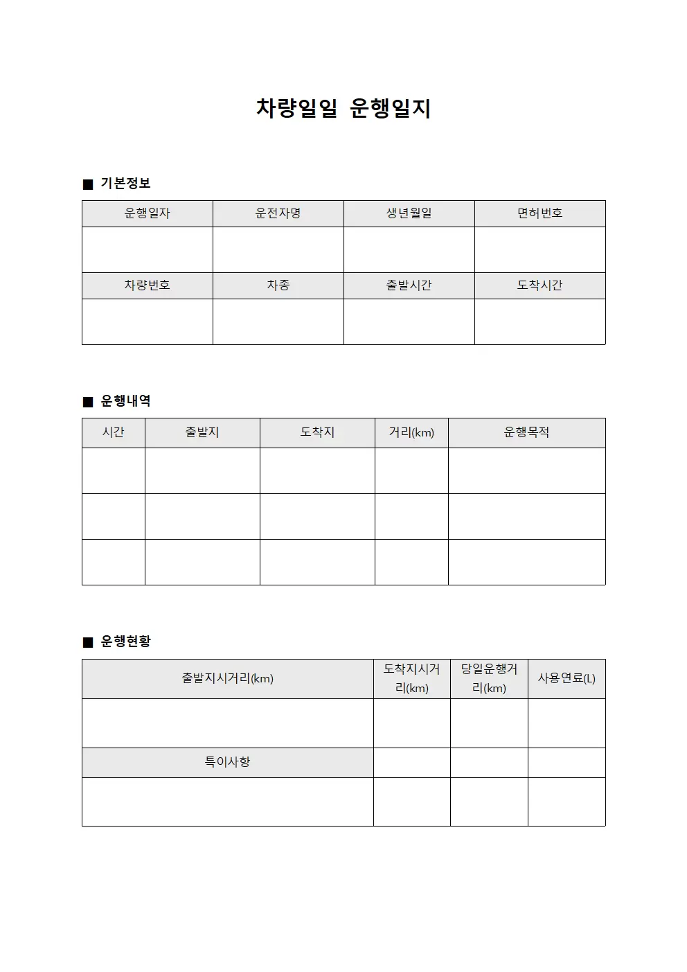 차량일일운행일지 (일일 보고현황)