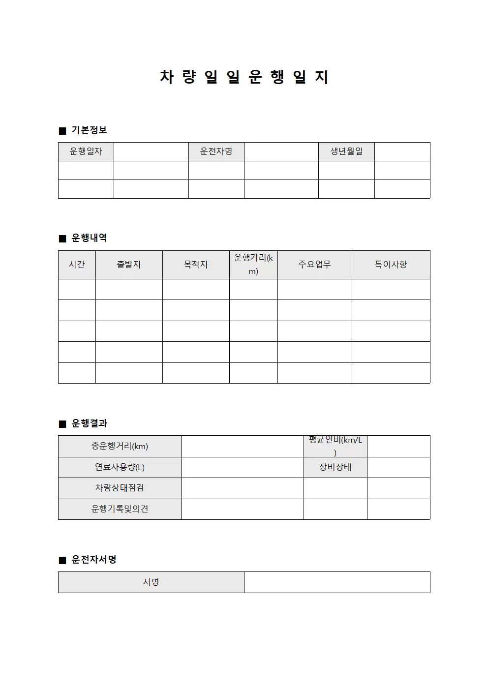 차량일일운행일지 (일과보고 보고서)