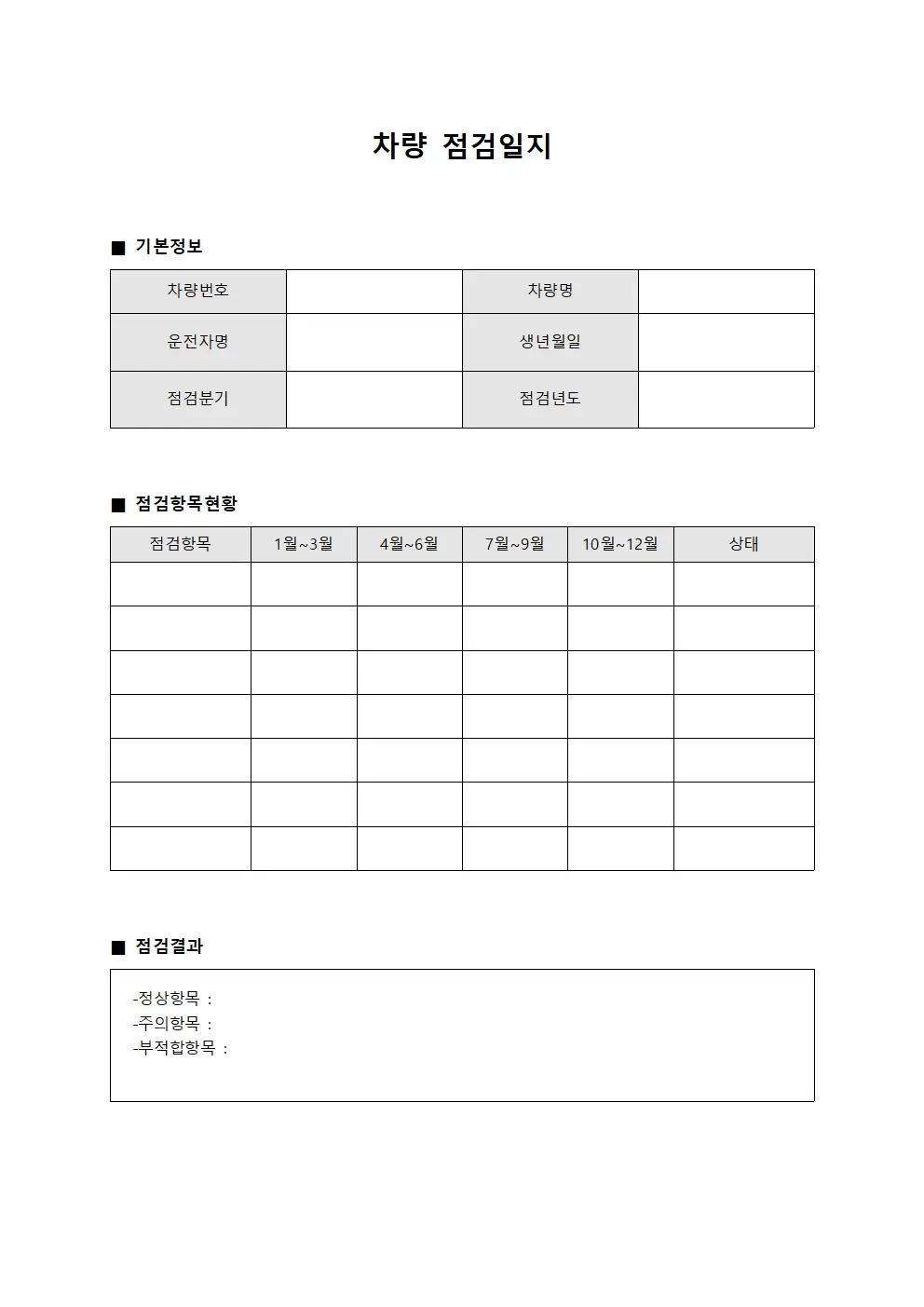 차량점검일지 - 분기별 종합현황