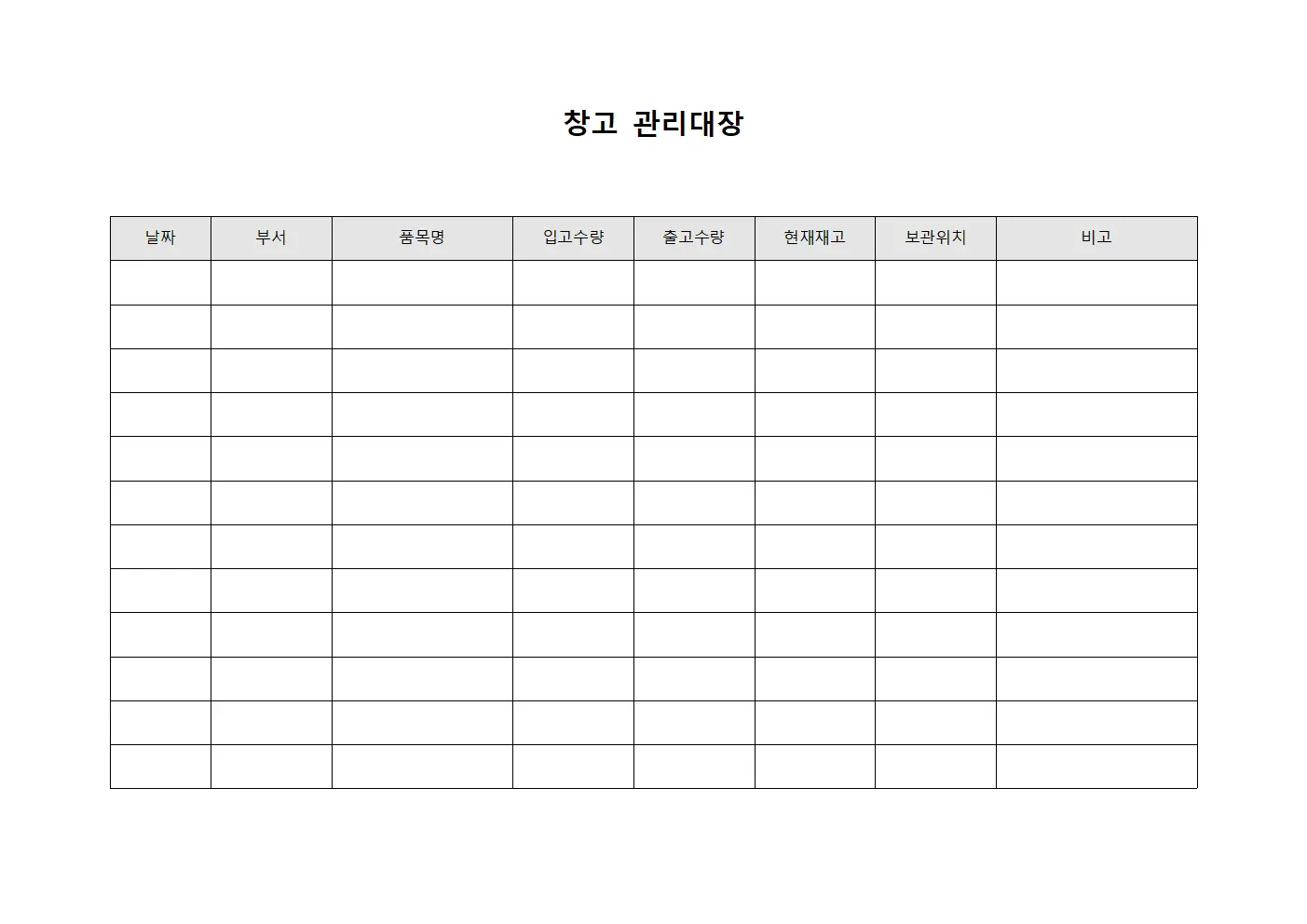 창고관리대장 (부서별재고)