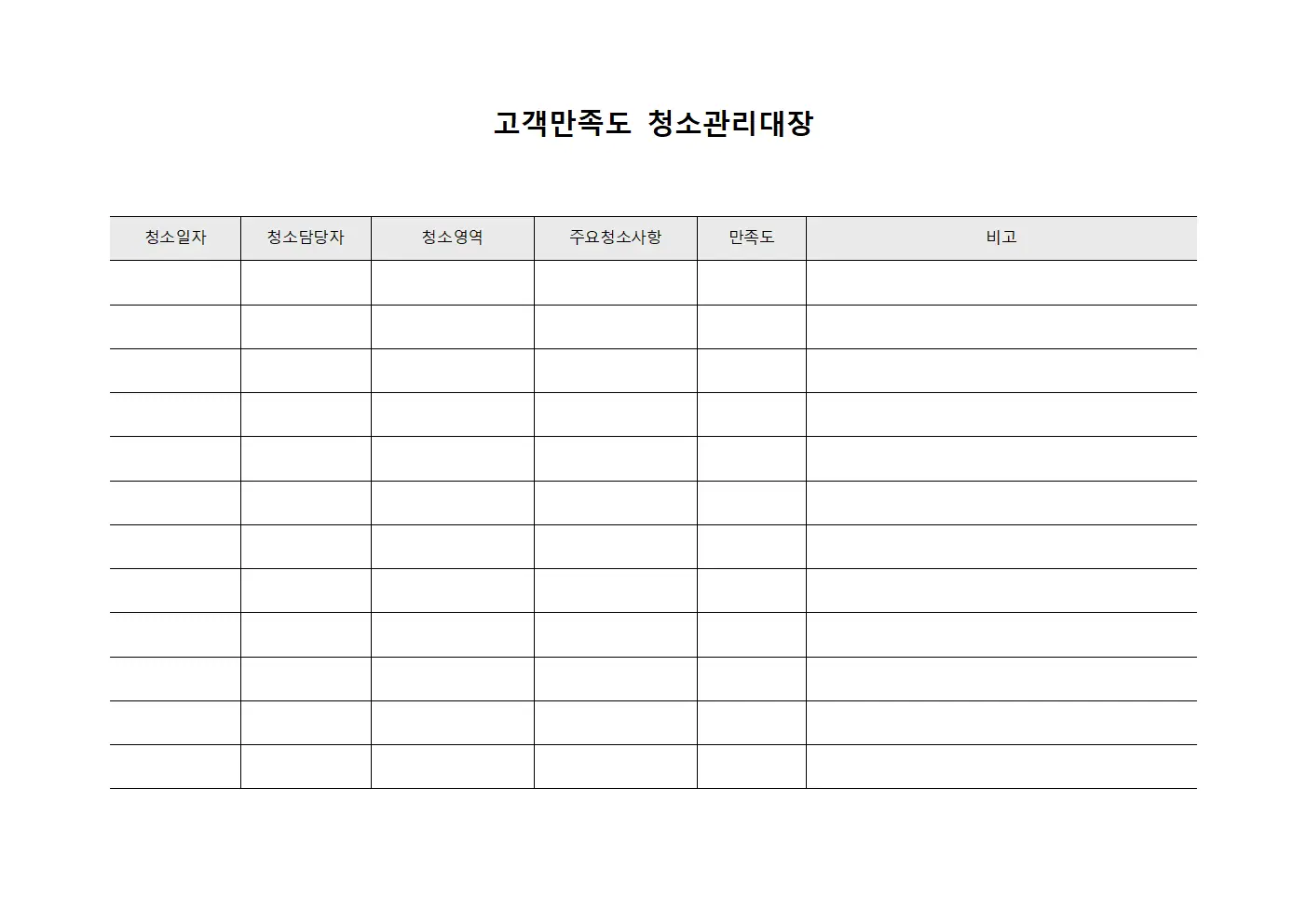 고객만족도 청소관리대장