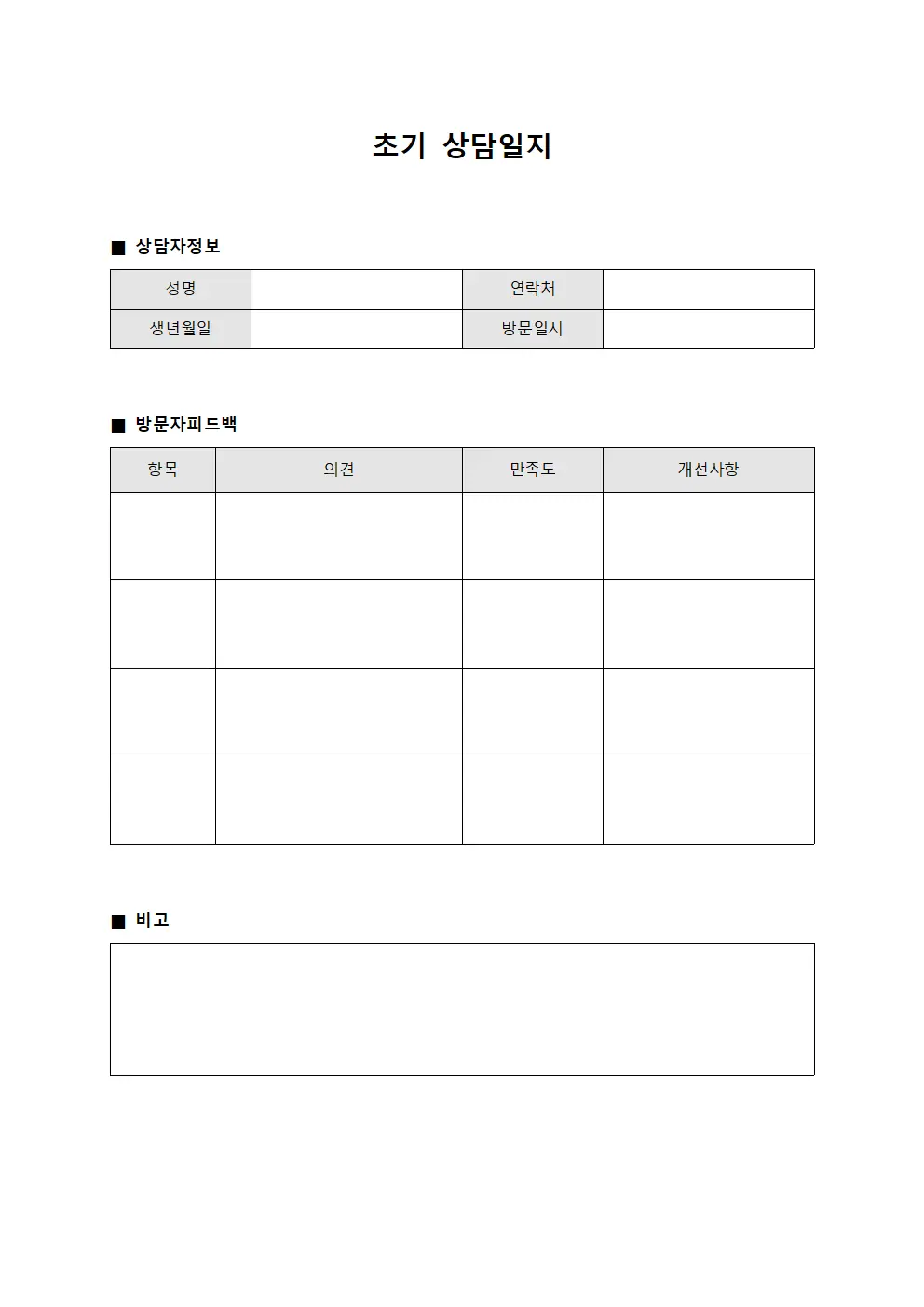 초기상담일지 - 방문자피드백수집 대장
