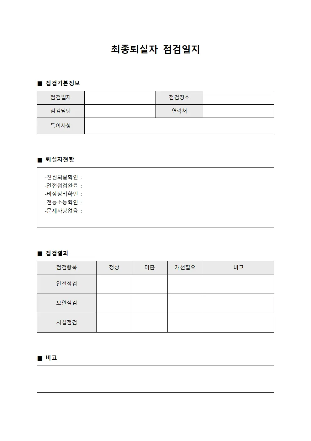 최종퇴실자점검일지 - 퇴실자현황