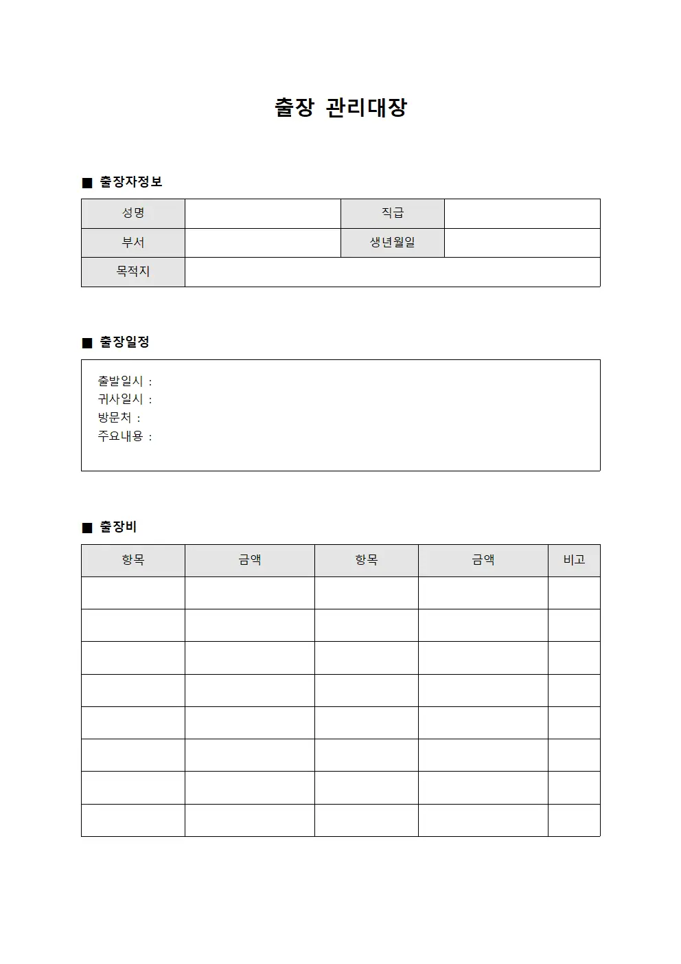 조직원 출장관리대장 현황