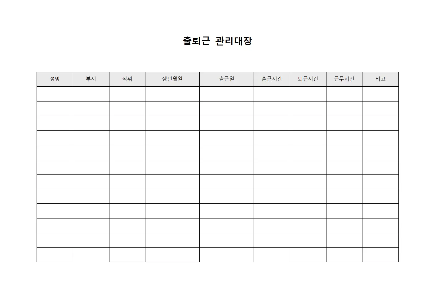 출퇴근관리대장 - 결근현황